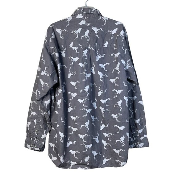 Columbia Hunting Lodge Mens Sz Large Button Down Shirt Overall Deer Print Brown - Picture 2 of 10